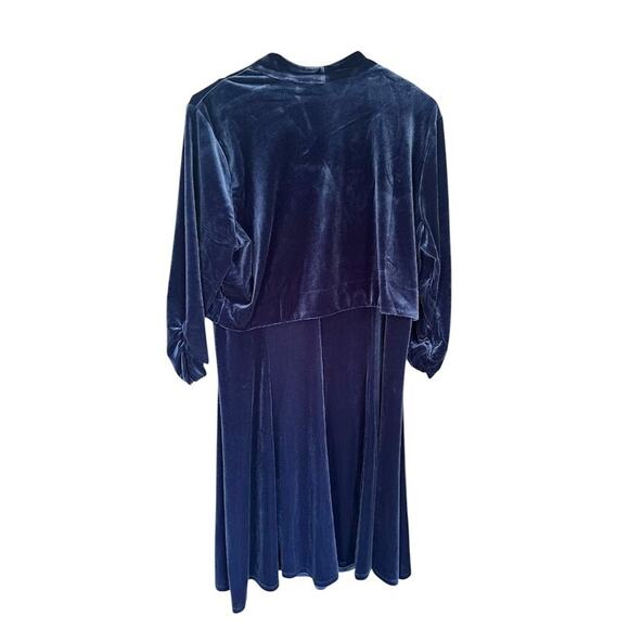 Susan Graver XL Velvet Velour 2 Piece Set Jacket Shell Blue Midi Dress Office - Picture 2 of 14